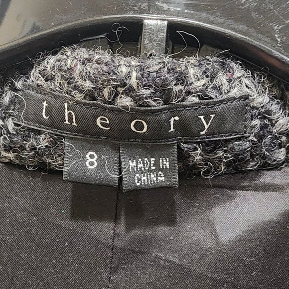 Theory Women's  Tweed Wool Blend Open Front Jacket - Size 8 - Black/Grey - Picture 7 of 14